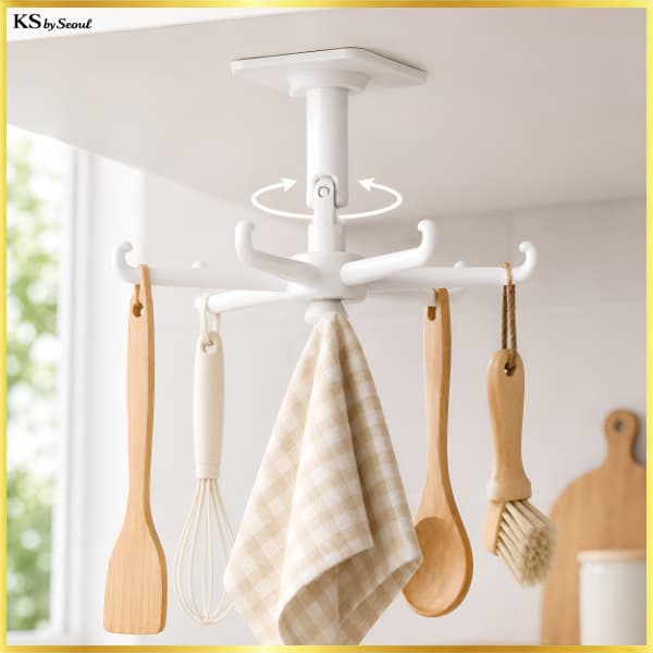 [Daiso Korea] Organizador De Cabide De Parede Giratório Com 6 Ganchos E Adesivo Forte