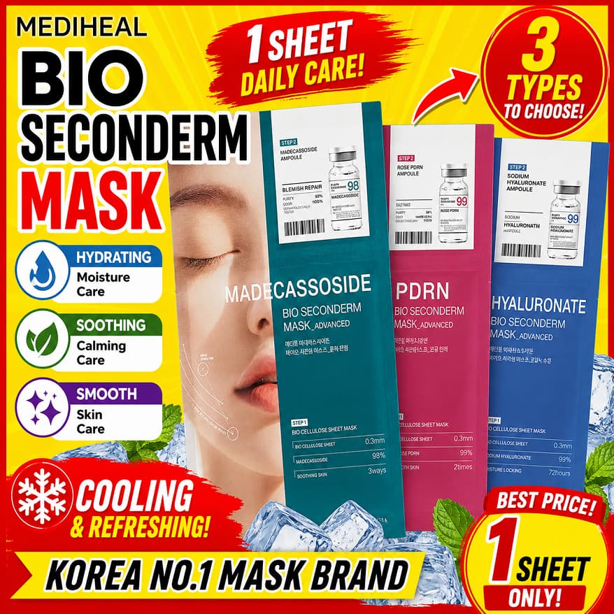 [OY05] Máscara MEDIHEAL Bio Secondrm 1 Folha | Madecassoside/PDRN/Hyaluronato Diária Em Cuidados Com A Pele Coreanos Aze