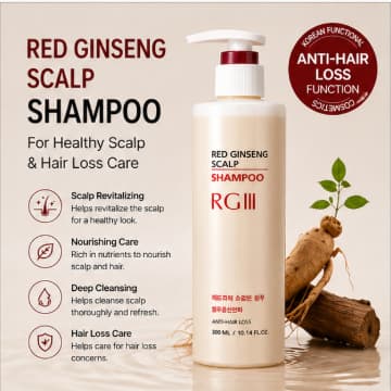 Shampoo Red Ginseng Scalp Refrescante Para Cabelo E Couro Cabeludo Diário 300ml