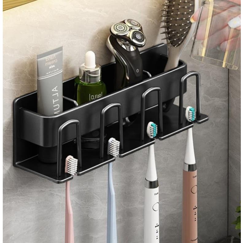 Rack De Escova De Dentes De Alumínio Autoadesivo-Suporte De Parede Com 4 Slots (Estilo Hotel)