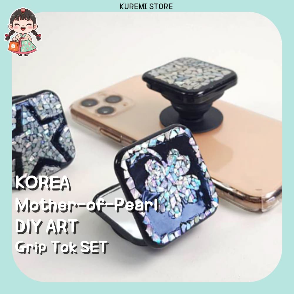 DIY Coreano Mãe Da Pérola Smart Tok – ✨ Kit De Suporte Para Telefone Com Espelho E Aderência 🇰🇷 Presente De Lembrança Fe