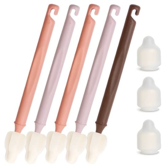 Conjunto De Mini Escova De Limpeza Longa HiBebe – 5 Escovas + 3 Capas Contra Poeira Para Mamadeiras