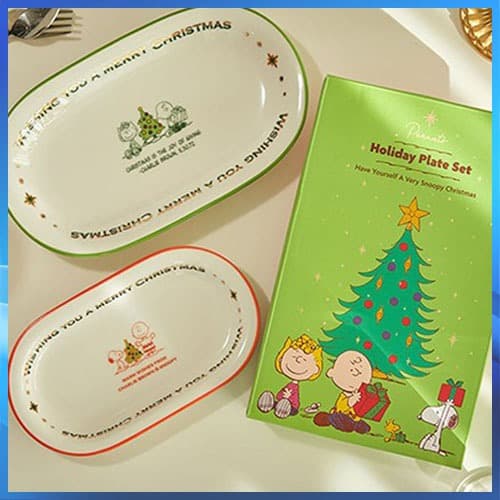 Snoopy Amendoim Prato De Férias 2P Conjunto Presente De Natal Edição Decorações Cerâmica Louça Talheres Temporada Pratos