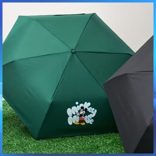 Guarda-Chuva Portátil Dobrável Compacto De 3 Camadas Disney Mickey Mouse Leve Com Bolsa Verde Preto Elegante