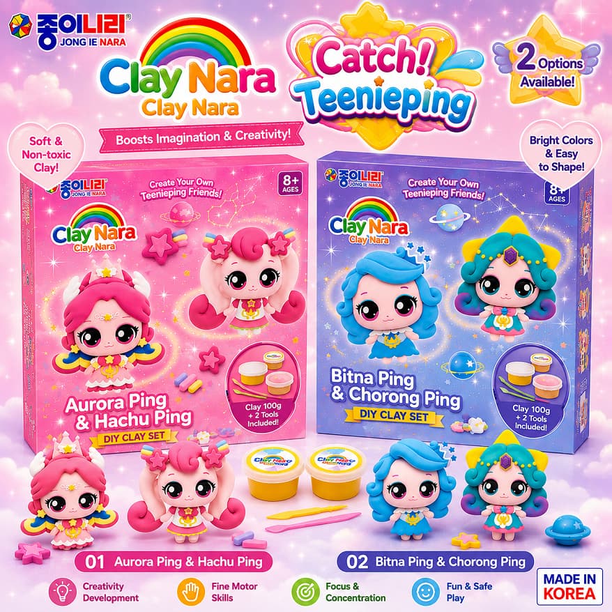 [DA0512] JONG IE Nara Clay Catch Teenieping Conjunto De Argila DIY | Aurora Ping & Hachu Bitna Chorong Brinquedo De Mode