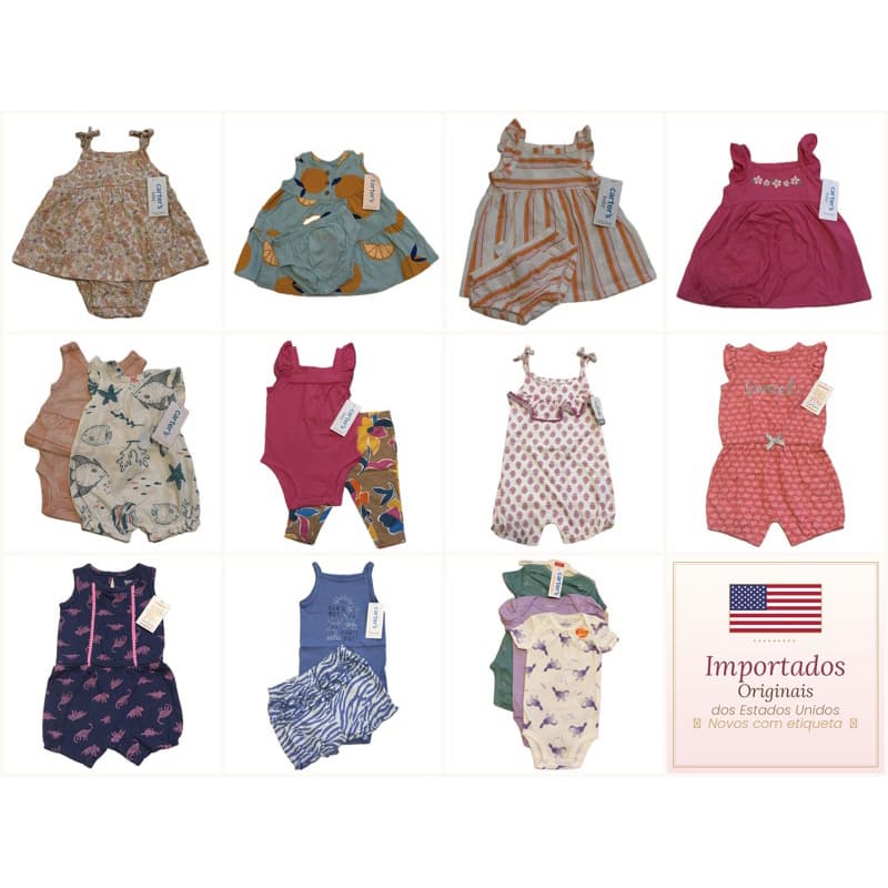 Vestido Macacão Body Bebê Menina Enxoval Importado RN a 12 Meses Novo