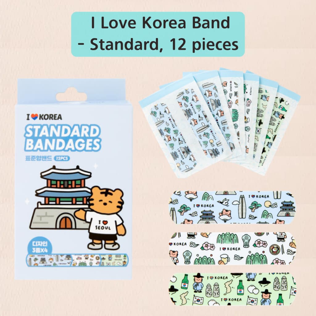 Eu Amo Band-Aid Padrão Da Coreia 12 Unidades | Emplastros Adesivos De Personagem De Lembrança De Viagem Coreana Para Cri