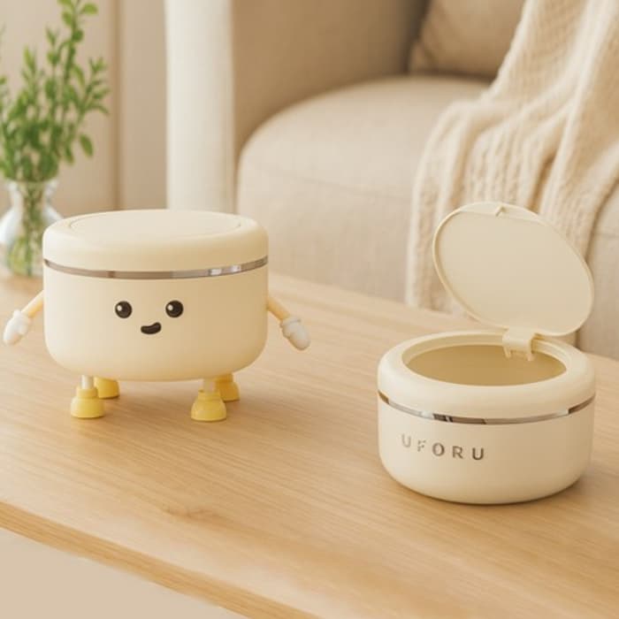 Mini Lixeira De Mesa UFORU Com Um Toque | Redonda Fofa Para Escritório E Casa Lata De Lixo Pequena Cosméticos