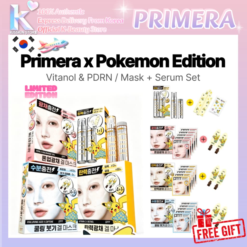 [Primera x Pokémon] Novo Collabo EditionVitanol Bouncy Lift Serum 30g/Máscara De Gel Mega-shot 5P Coreia