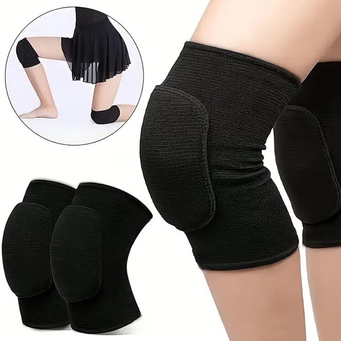 Joelheira Esportiva Com Almofada De Esponja (2 Peças Par/Preto/Grátis)-Protetor De Joelho Absorção De Choque Para Badmin
