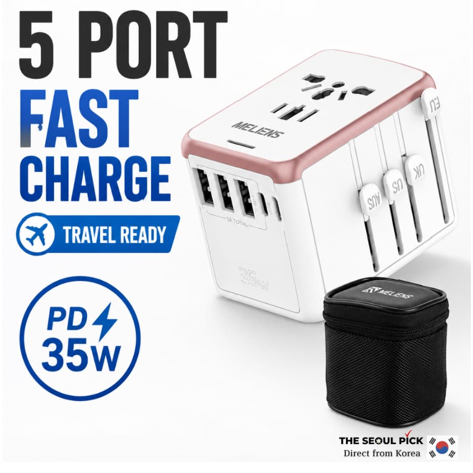 Meliance Travel Multi Adaptador 5 Portas Carregamento Rápido PD35W Plugue Universal Branco
