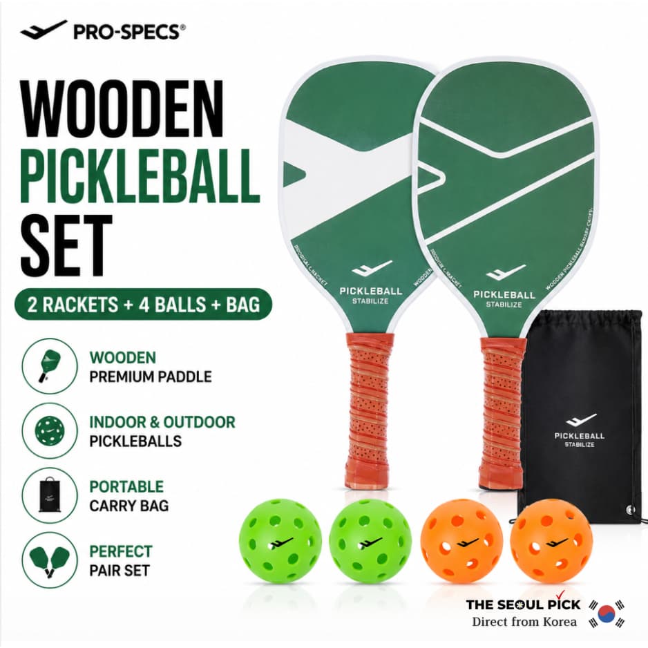 Conjunto De Remo De Pickleball De Madeira Prospecs 2 Peças Com Bolas Internas E Externas Bolsa De Transporte
