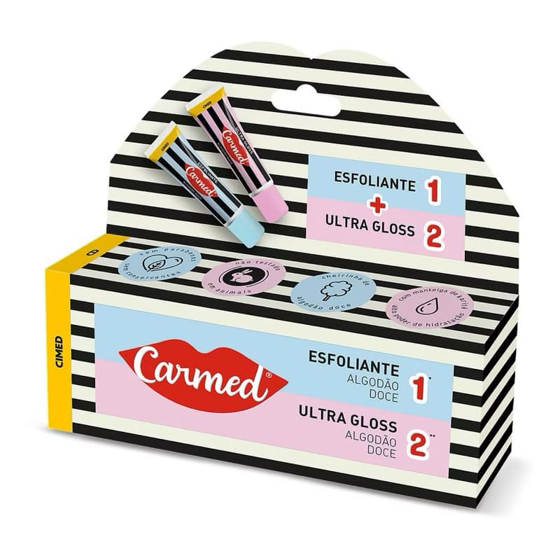 Carmed Lábios Algodão Doce Esfoliante 10g + Ultra Gloss 10g