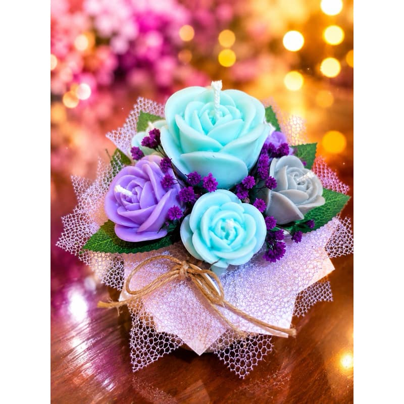Mini Buquê de Velas Aromáticas – Rosa Floral, Essência Premium, Presente, Decoração e Lembrancinha