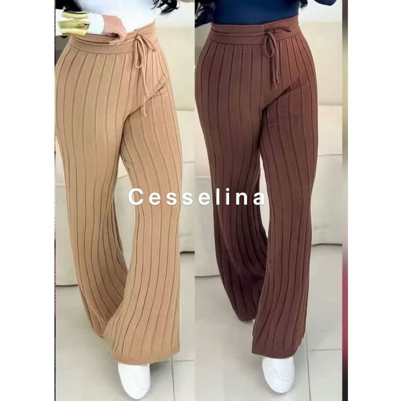 cesselina moda  Calça Feminina Canelada em Tricô Modal e Calças de malha canelada