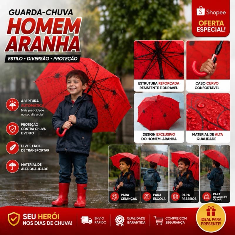 Guarda Chuva Infantil Aranha homen menino portatil