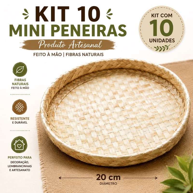 Kit com 10 Peneiras de Palha 20 cm Carnauba Decorativo para Festa Junina/Julina