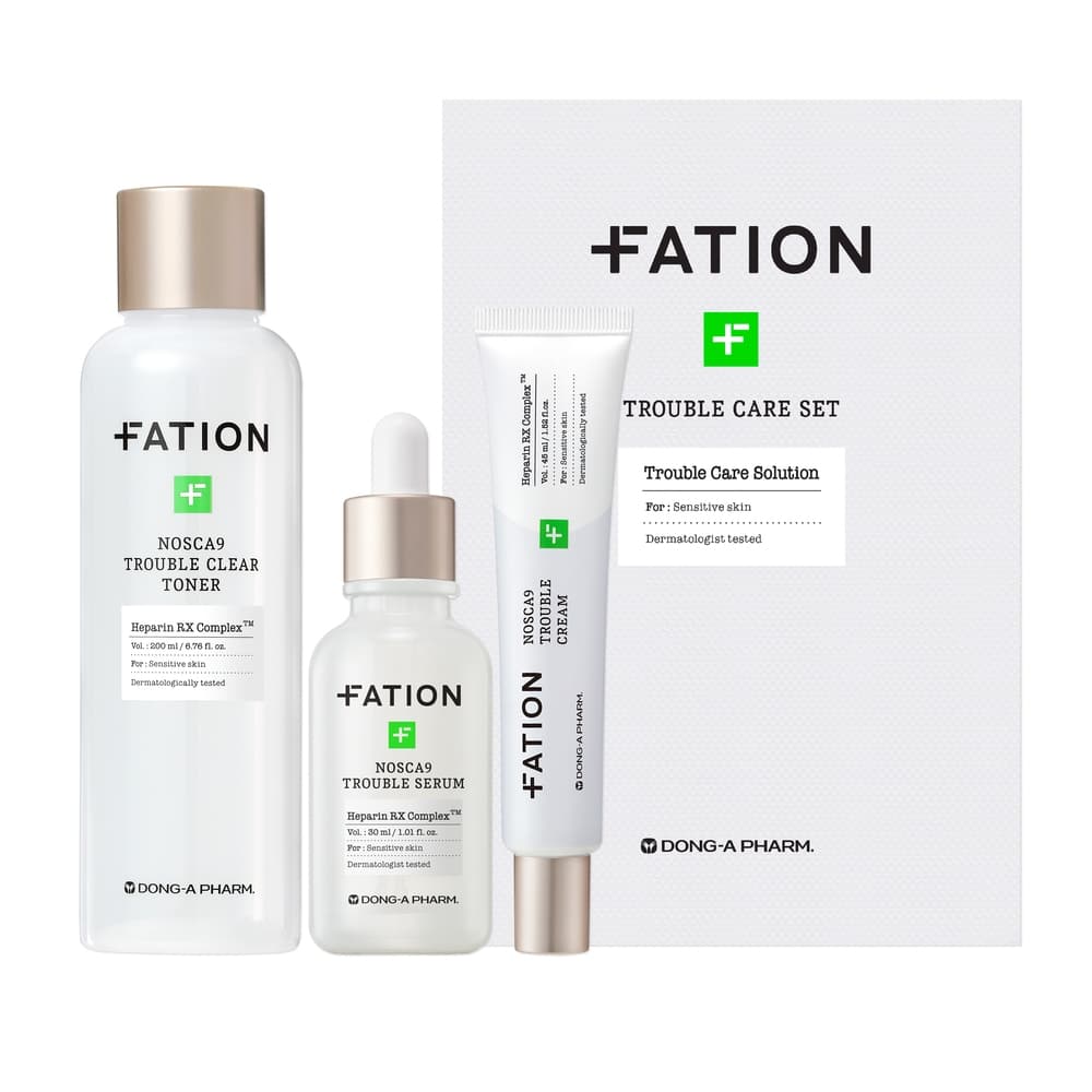 FATION Nosca9 Trouble Care Conjunto De 3 Peças De Cuidados Com A Pele Toner 200ml Soro 30ml Creme 45ml Presente