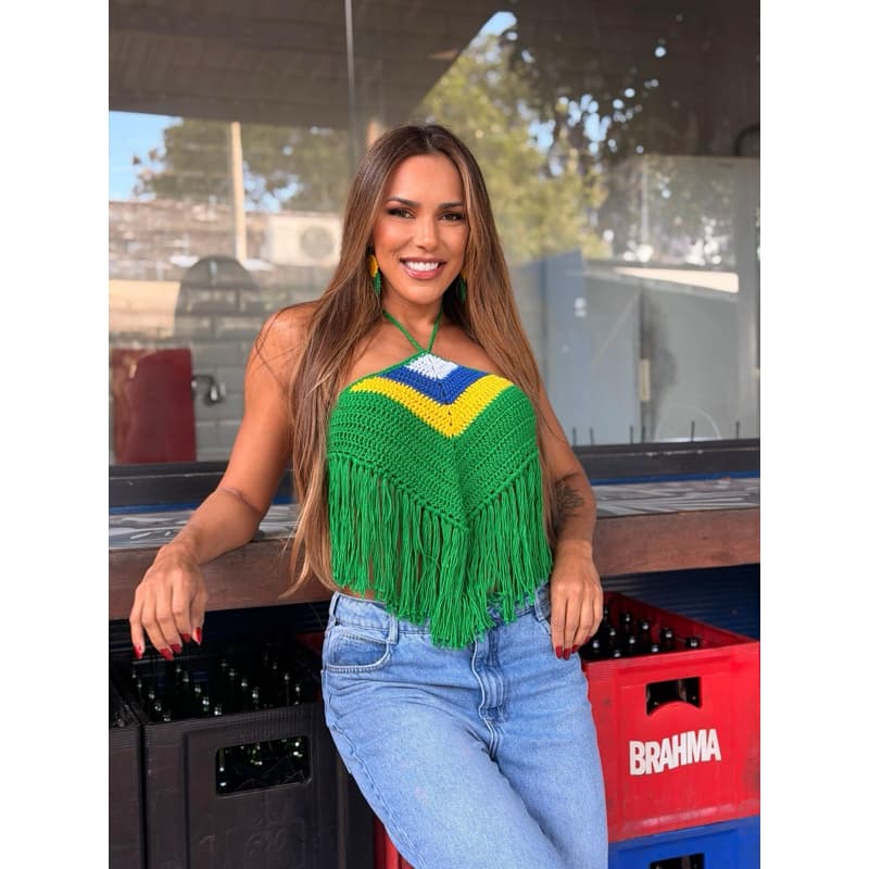 top Brasil crochê cropped crochê top franjas crochê blusa crochê Brasil