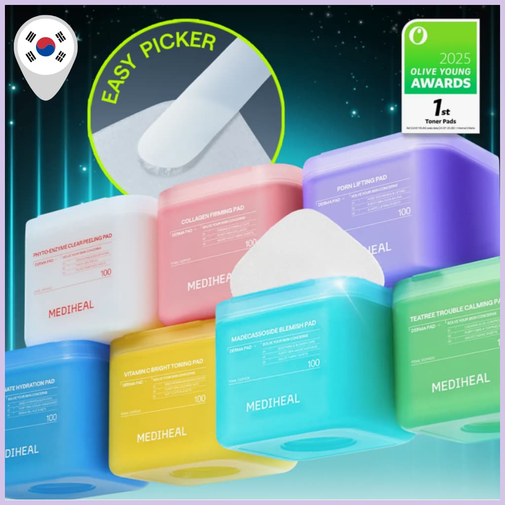 MEDIHEAL Toner Pad 100 Pads-Cuidados Faciais Diários Para Hidratação , Calmante E Suavizante (7 Tipos : Madecassoside ,