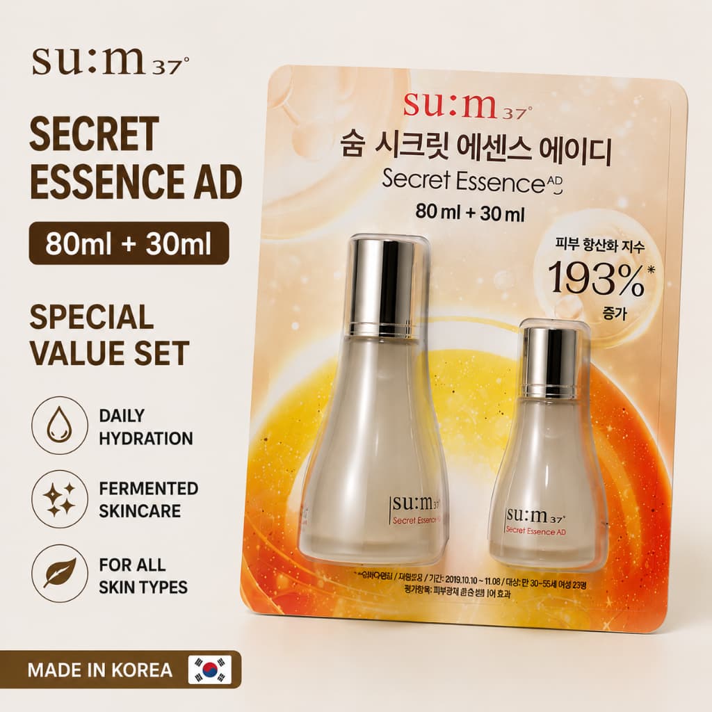 su:m37 Secret Essence AD Set 80ml + 30ml Essência Hidratante Fermentada Para Cuidados Com A Pele Coreia