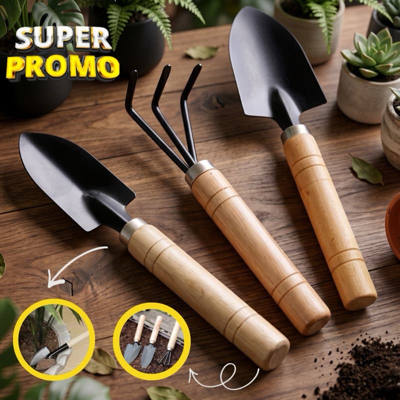 Kit Mini Ferramentas de Jardinagem 3 Peças | Plantio para Jardim e Horta