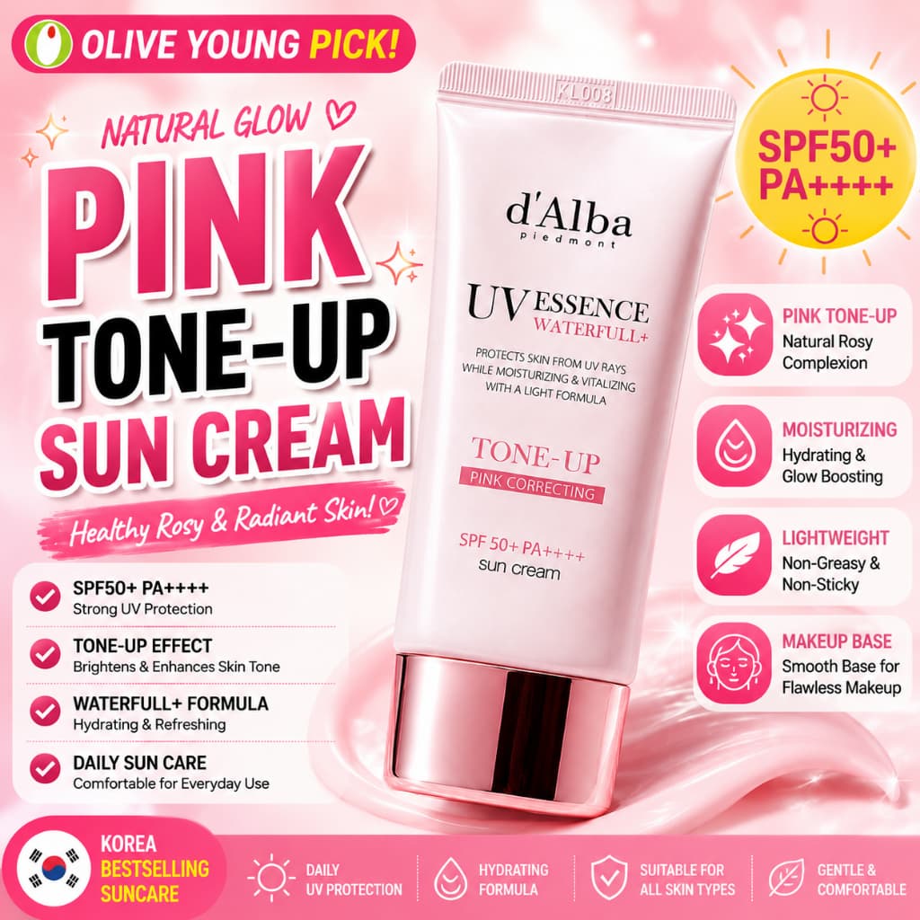 [OY06] d'Alba Waterfull Tone-Up Creme Solar Corretor Rosa 50ml | Protetor Tonificante Fps50 + PA + Base Cuidados Com A P