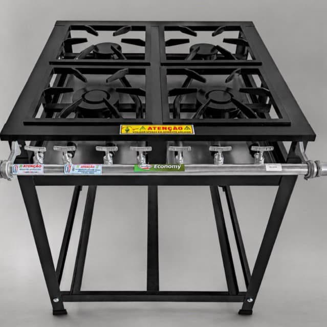 Fogão Industrial 4 Bocas Baixa Pressão Perfil 5 Cristal Aço 2 Queimadores Duplos Envio Imediato