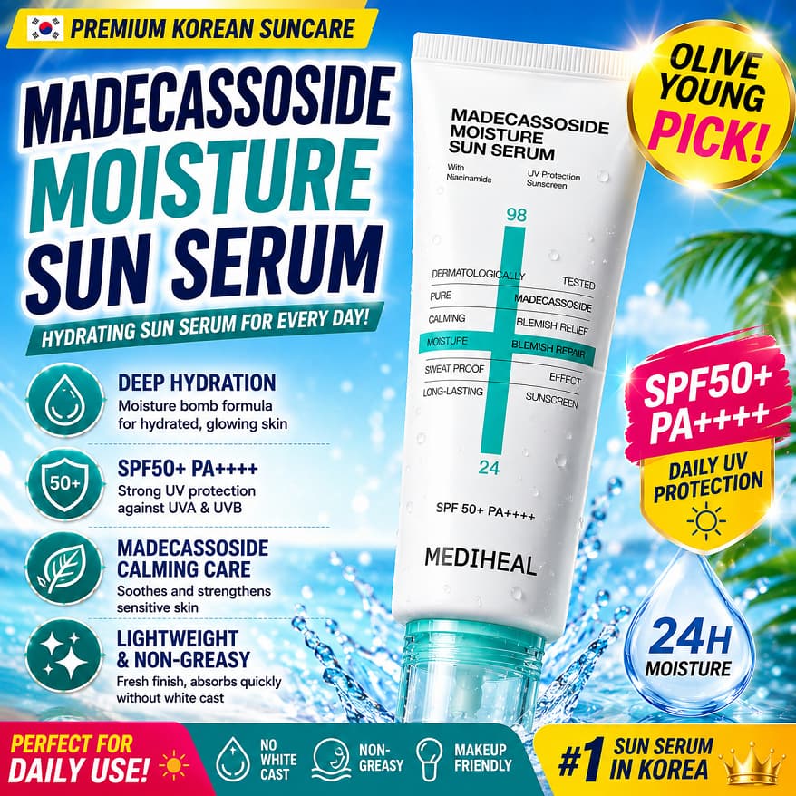 [OY06] MEDIHEAL Madecassoside Sérum Solar Hidratante 50g | Fps50 + PA + Protetor Proteção UV Diária Leve Cuidados Com A