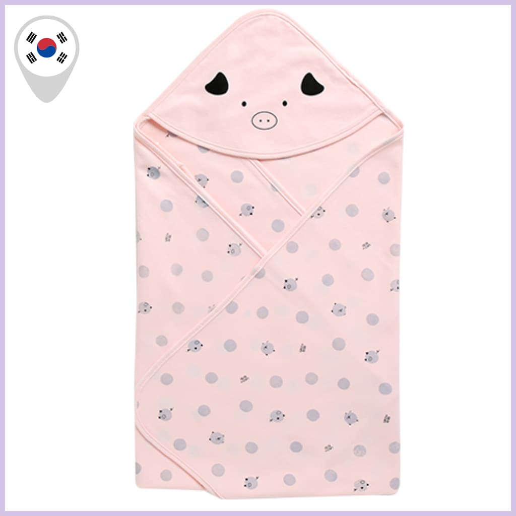 [Green Bebe] Piggy Swaddle Wrap Dupla Face E Toalha Com Capuz-100 % Algodão , Cobertor Macio Para Recém-Nascidos , Prese