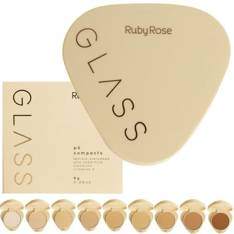 Pó Compacto Glass By Ruby Rose com Textura Aveludada para Pele Suave 50g