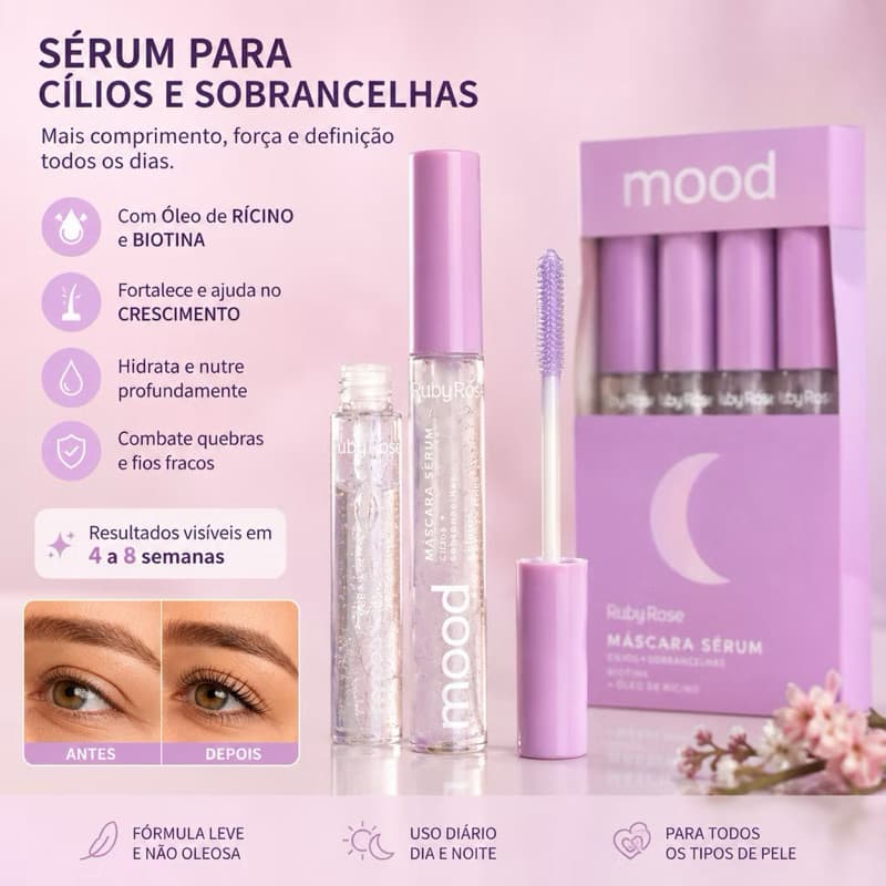 Máscara Sérum Ruby Rose 3,8ml com Fórmula Vegana para Cílios e Sobrancelhas