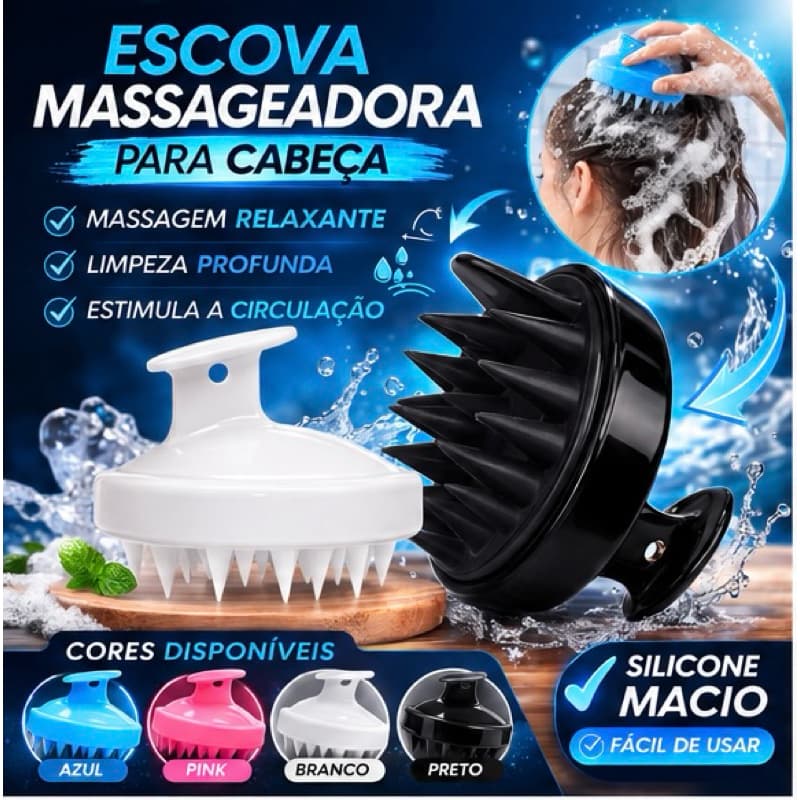 Escova Massageadora de Couro Cabeludo em Silicone Macio – Massageador Capilar para Lavagem, Limpeza Profunda e Relaxame