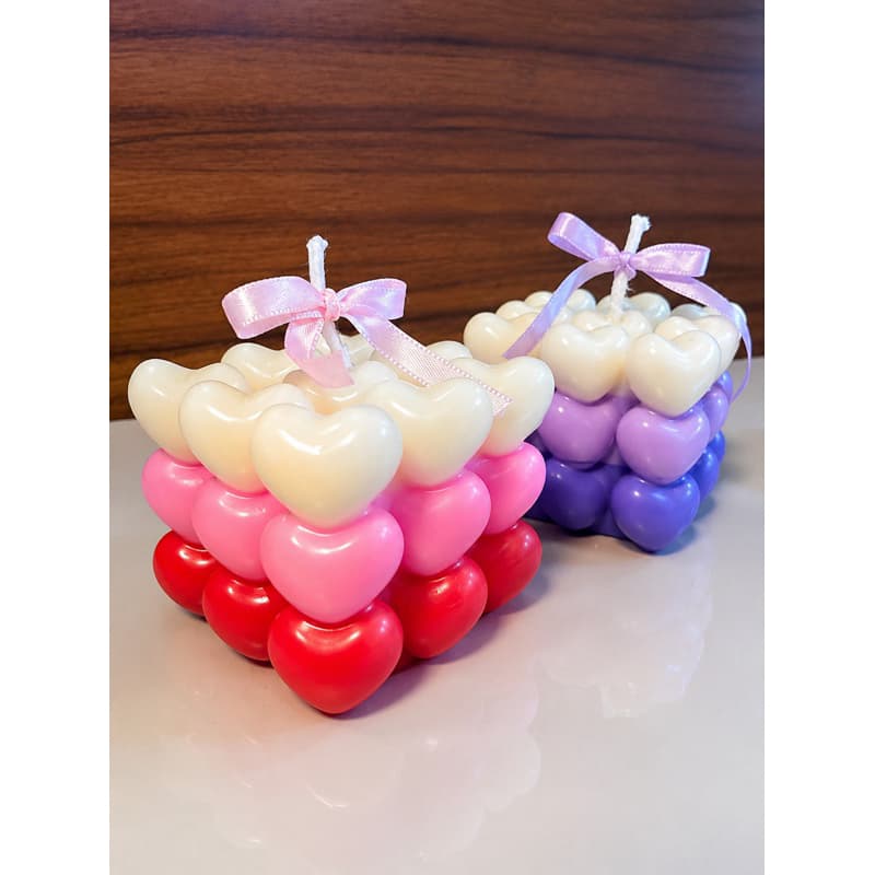 Vela Bubble Aromática Decorativa Cubo de Corações | Vela Artesanal Perfumada | Vela para Decoração| Presente Romântico |