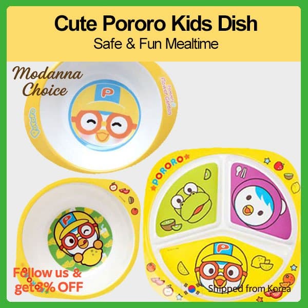 DAISO PORORO/Conjunto De Pratos De Melamina Infantil/Prato Divisor E Tigela De Alça Dupla 11.5 Cm 13.5/Fabricado Na Core