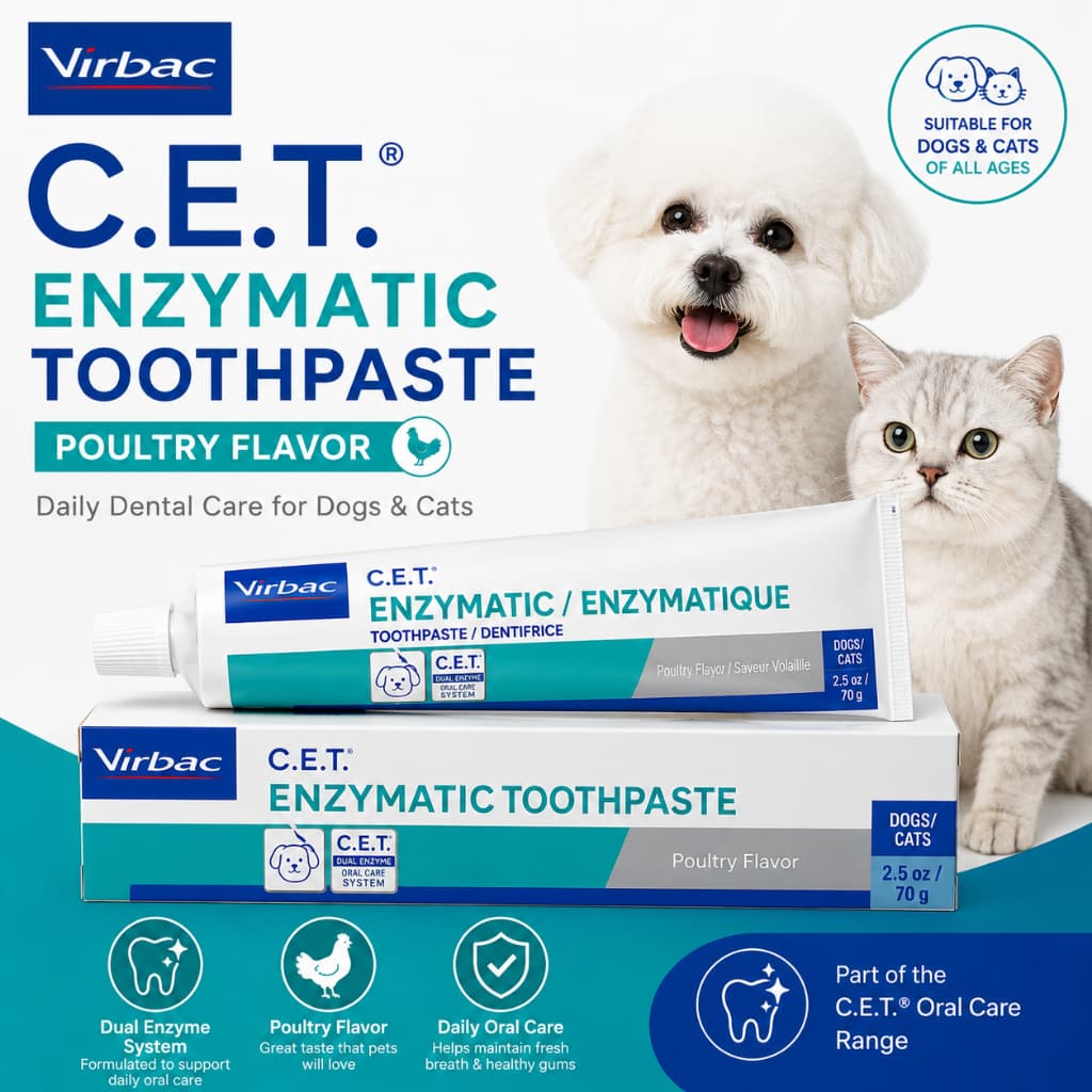 Virbac Cet Pasta De Dente Enzimática Sabor Aves 70g Para Cuidados Dentários Animais De Estimação Cães E Gatos
