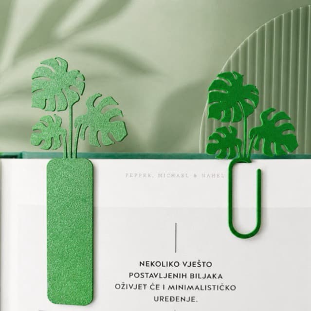 Kit 2 Marcadores de Página Costela de Adão | Bookmark Planta Decorativo para Livros e Cadernos