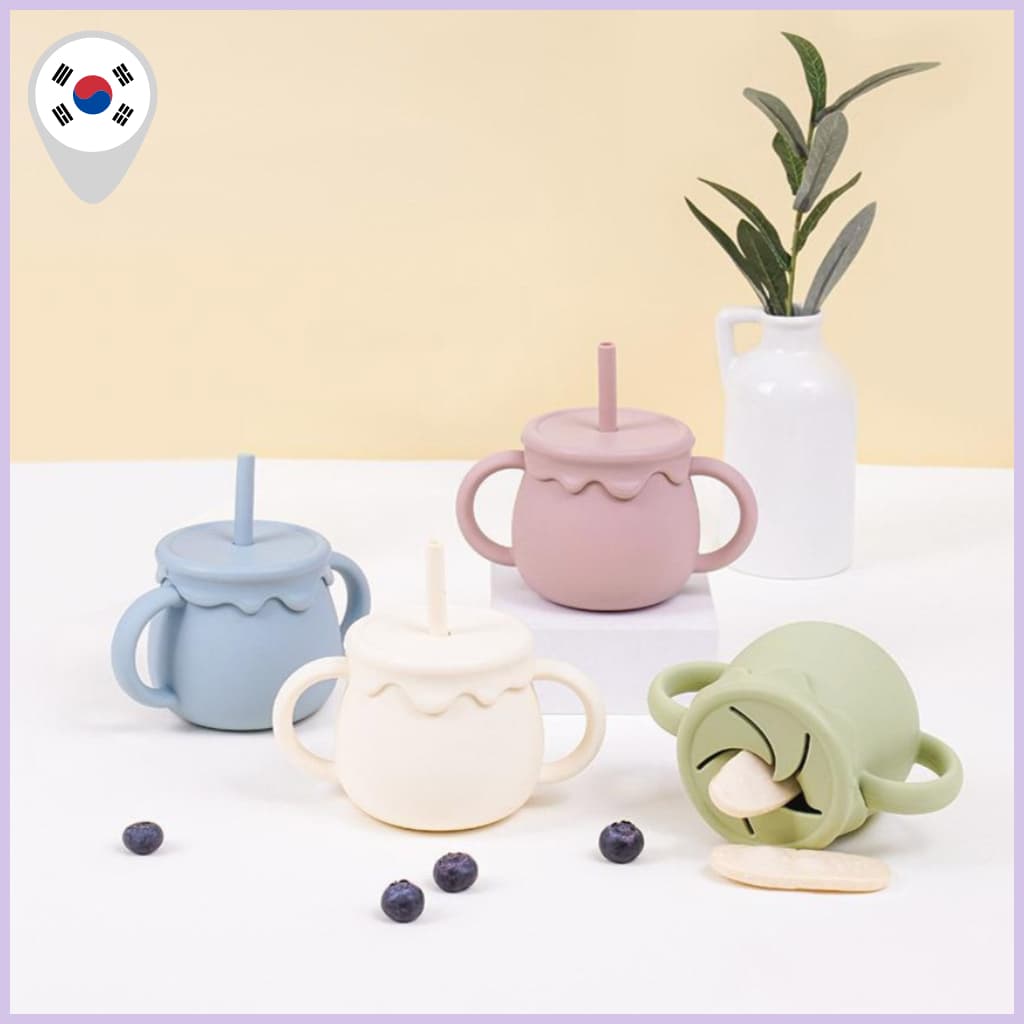 [LITTLE CLOUD] Copo De Palha Multiuso Para Pote De Mel Bebês-Design 3 Em 1 , 250ml , Silicone Platina , Treinamento Cria