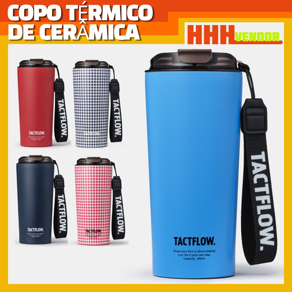 [TACTFLOW] Copo De Cerâmica 650ml Caneca De Café Isolada Em Aço Inoxidável Com Alça À Prova De Vazamentos
