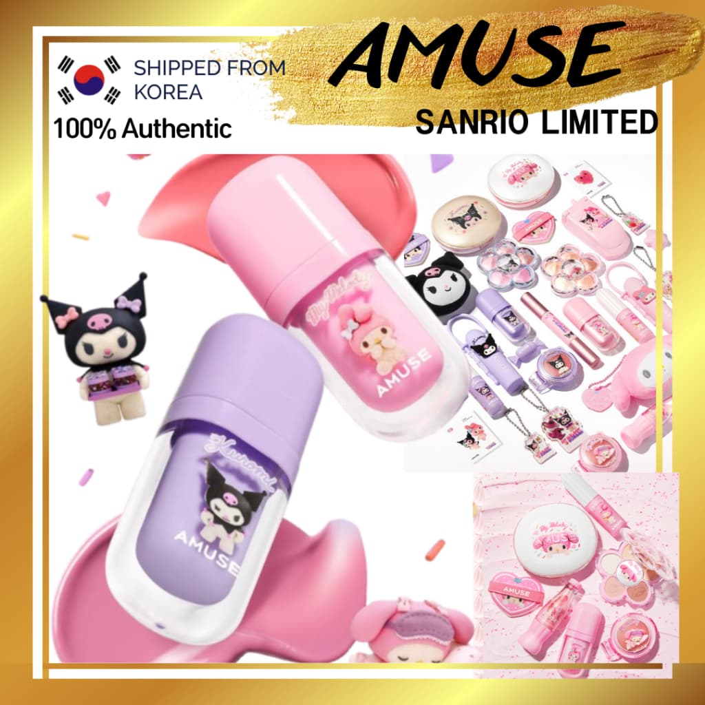 Conjunto AMUSE Sanrio Limited/Tintura Labial/Blur Blush/Base Almofada [K-Beauty] My Melody/Kuromi