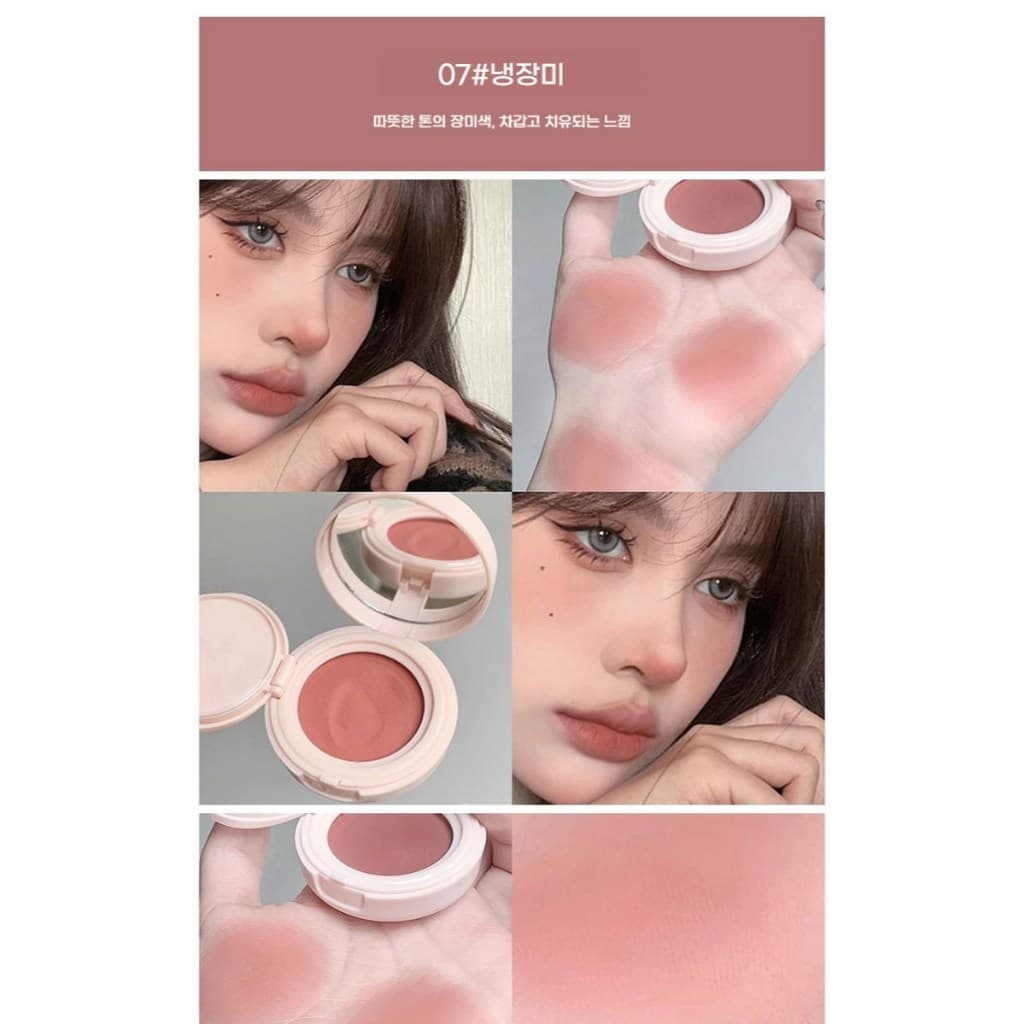 DaimAnpu Almofada Blush Creme Rosa Fria 3g Fosco Natural Bochecha Matiz Rosto Cor Pasta Com Puff & Espelho Maquiagem Diá