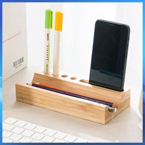 Organizador De Mesa De Bambu , Caixa De Armazenamento , Recipiente , Divisória De Madeira Para Papelaria , Smartphone ,