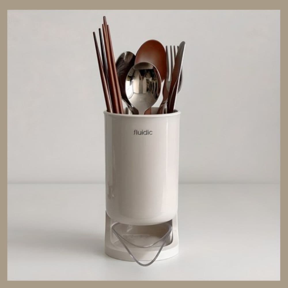 [fluidic] Porta-Talheres Automático Com Drenagem Automática | Organizador De Utensílios De Cozinha Fabricado Na Coreia