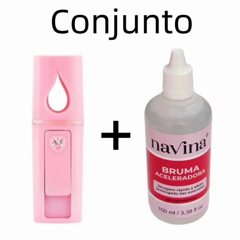 Kit Nano Mister para Cílios + Bruma Aceleradora Secagem Rápida Extensão de Cílios