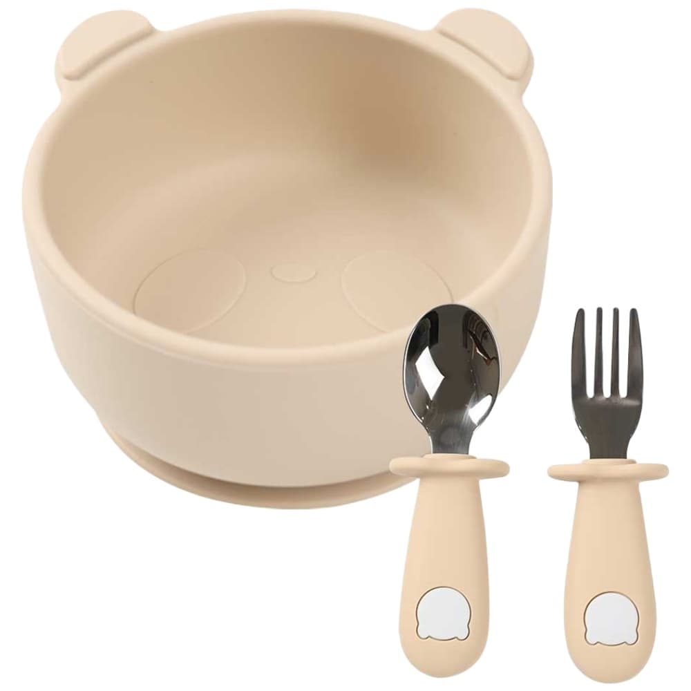 BEARBLY Conjunto De Desmame De Autoalimentação Panda Tigela De Sucção 315ml + Garfo De Colher Flexível Itens Essenciais
