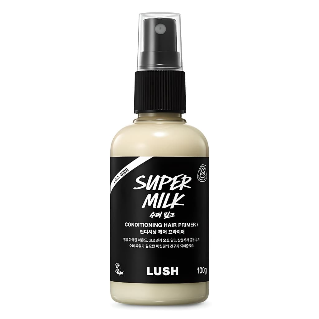 LUSH Super Leite Condicionador Primer De Cabelo 100g 1pc Spray Sem Enxágue Para Preparação De Estilo Seco E Crespo