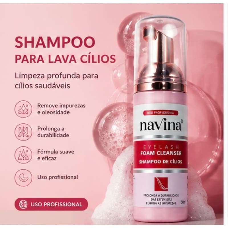 Shampoo Para Lavar Cílios Navina 50ml Espuma De Limpeza Para Extensão De Cílios Profissional
