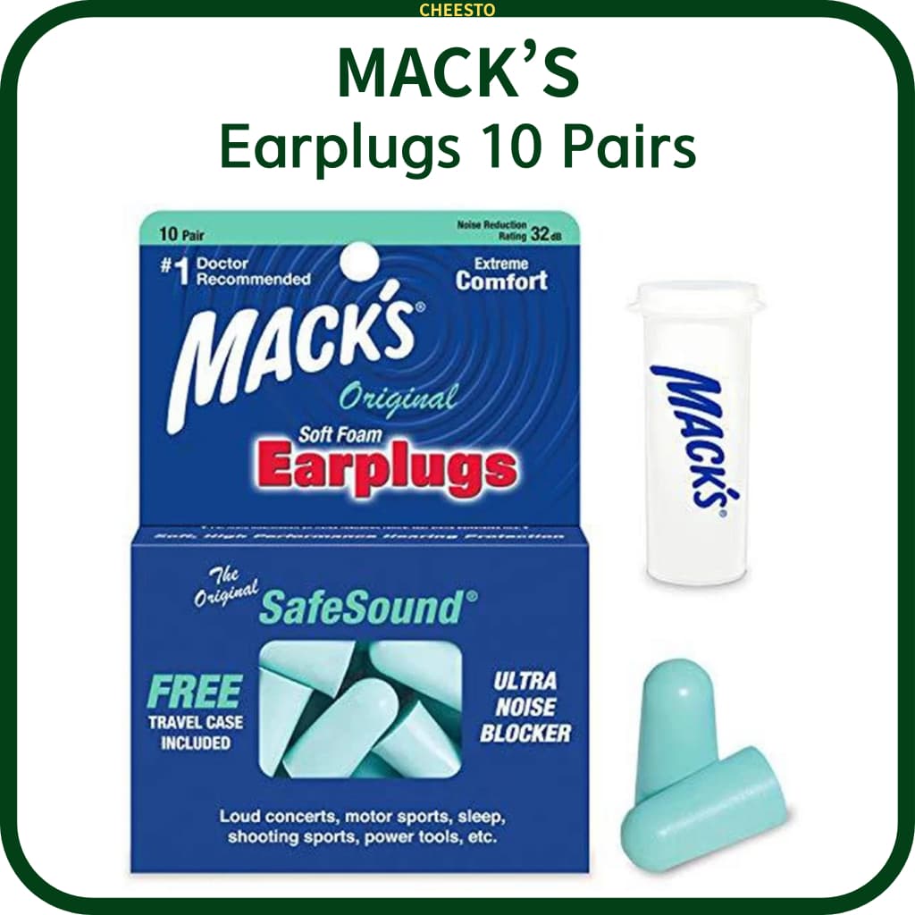 Tampões Para Os Ouvidos De Espuma Macia Mack's 32dB – Confortáveis Com Redução De Ruído E Estojo De Viagem Dormir , Estu