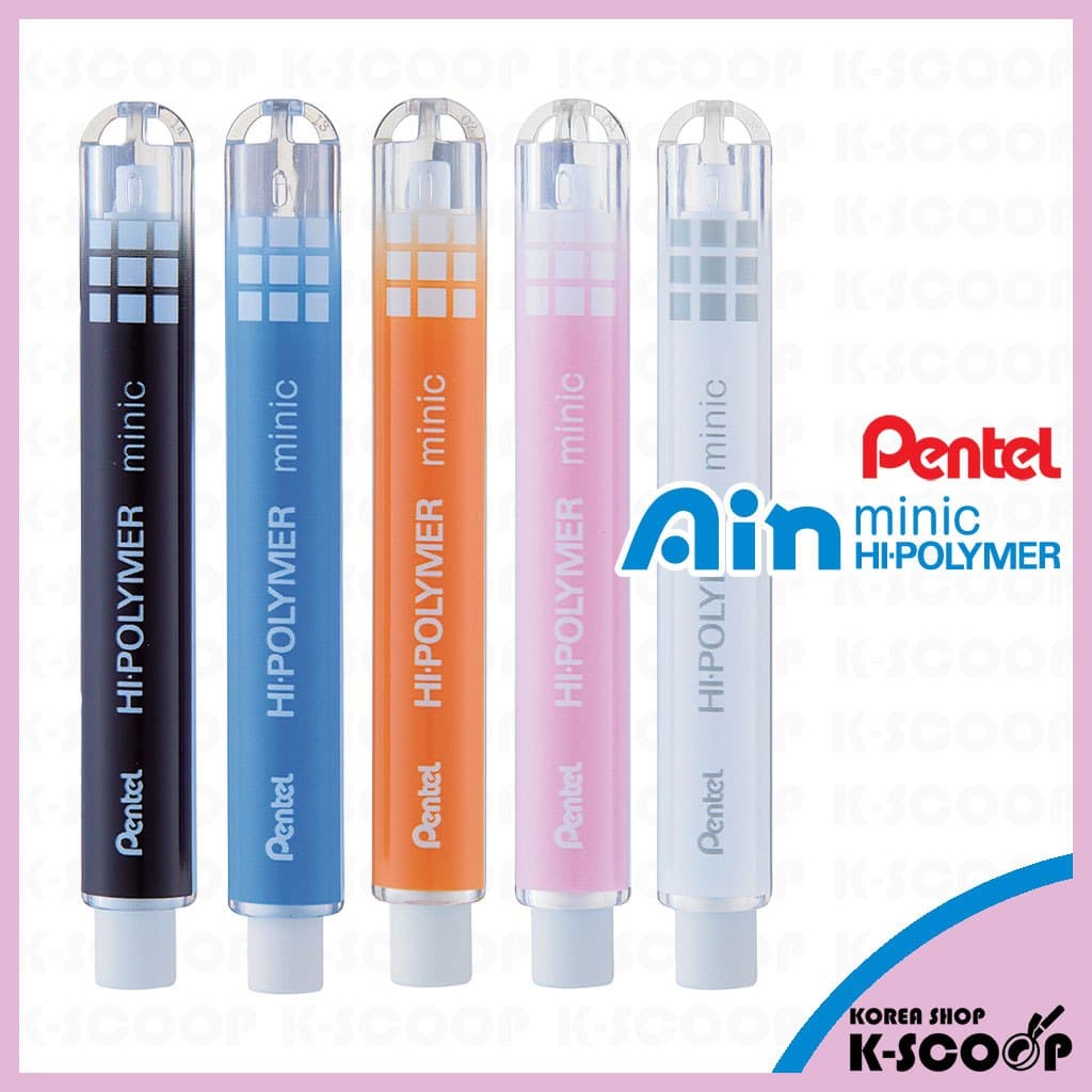 Borracha Pentel Ain Hi-Polymer Minic ZE82-Recarregável Tipo Slide Não PVC