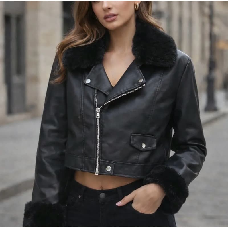 Jaqueta Feminina Couro Sintético com Modelagem Ajustada